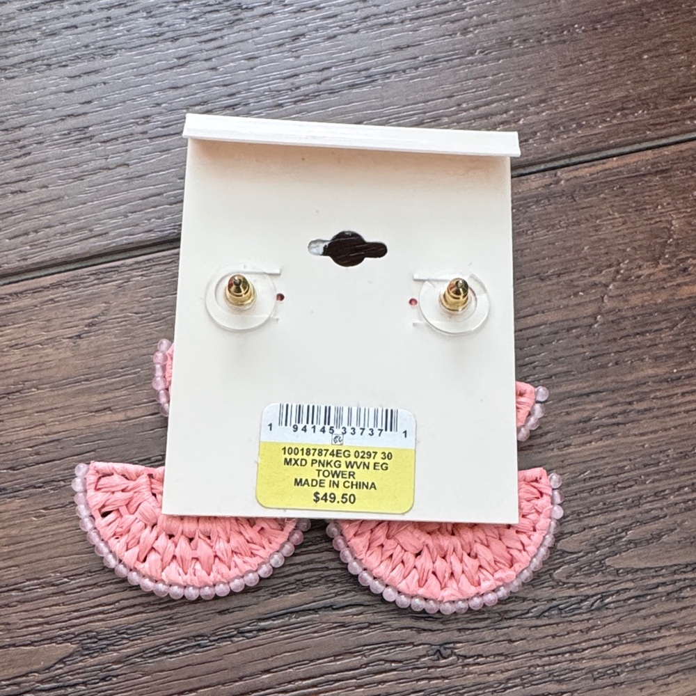 On 34th NWT Raffia Pink Woven Drop Earrings - Picture 2 of 4